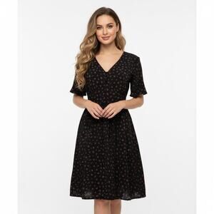 Ellison Black Cherry Print Midi Dress Large Cottagecore Feminine Picnic Summer